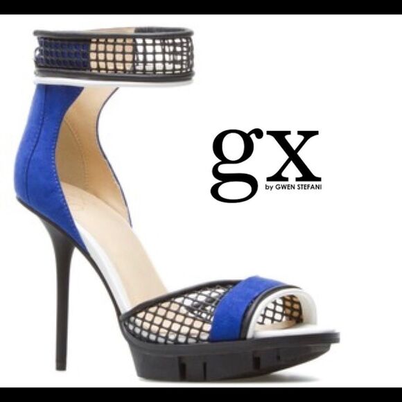 Nwob GX by Gwen Stefan blue black white Namiko Suede High Heels size 9 - Picture 1 of 11